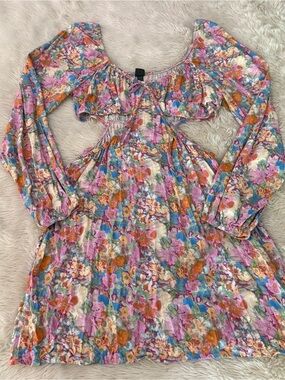 wild fable Floral Cutout Mini Dress in Pink, Orange, Blue